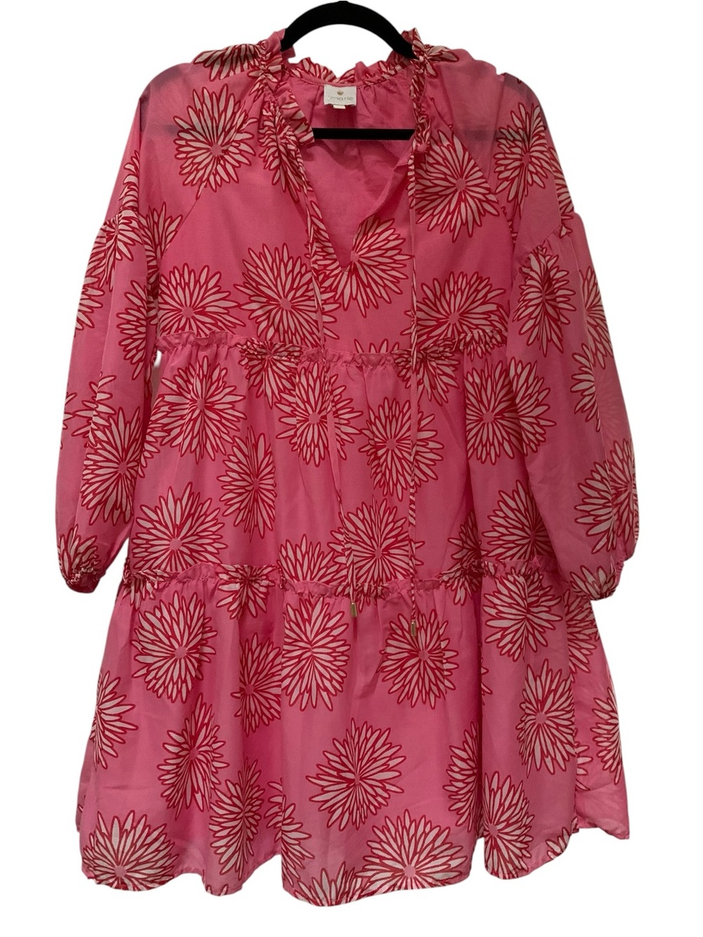 J. Marie Pink Floral Print Tiered Relaxed Fit Dress XSmall
